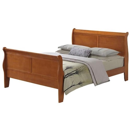 Passion Furniture Louis Philippe Sleigh Bed with High Footboard, Oak - Queen Size PF-G3160A-QB